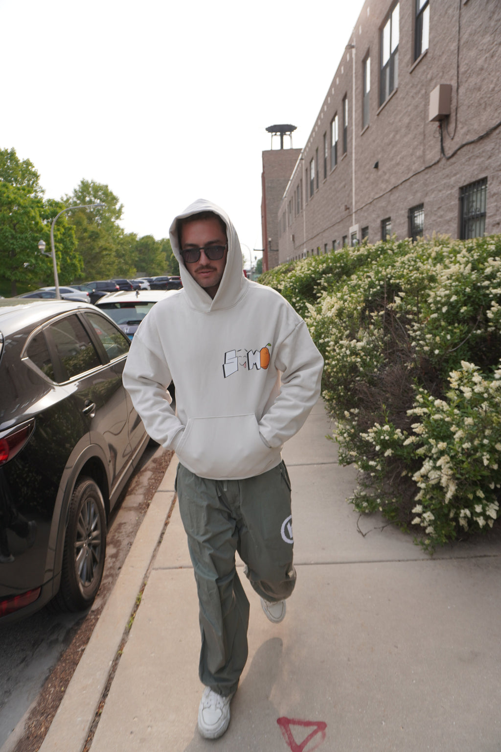 Cloud white Sumo Orange hoodie, alternate view