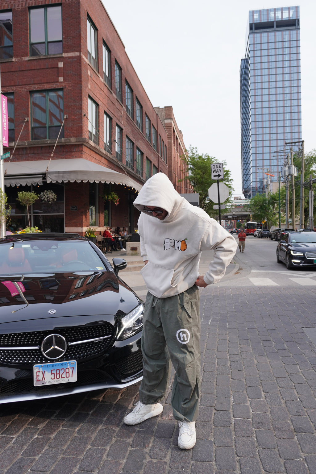 Cloud white Sumo Orange hoodie, alternate view