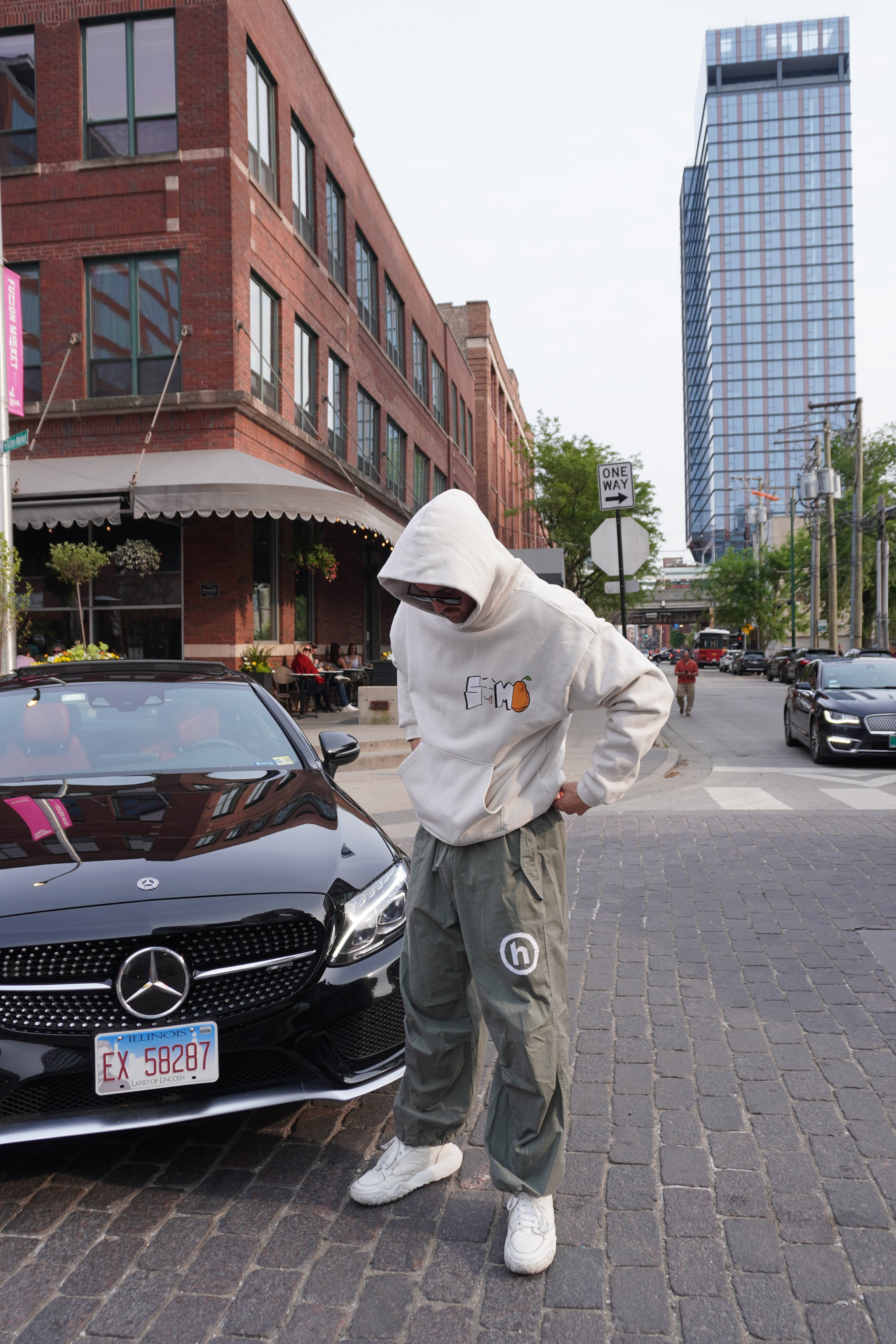 Cloud white Sumo Orange hoodie, alternate view