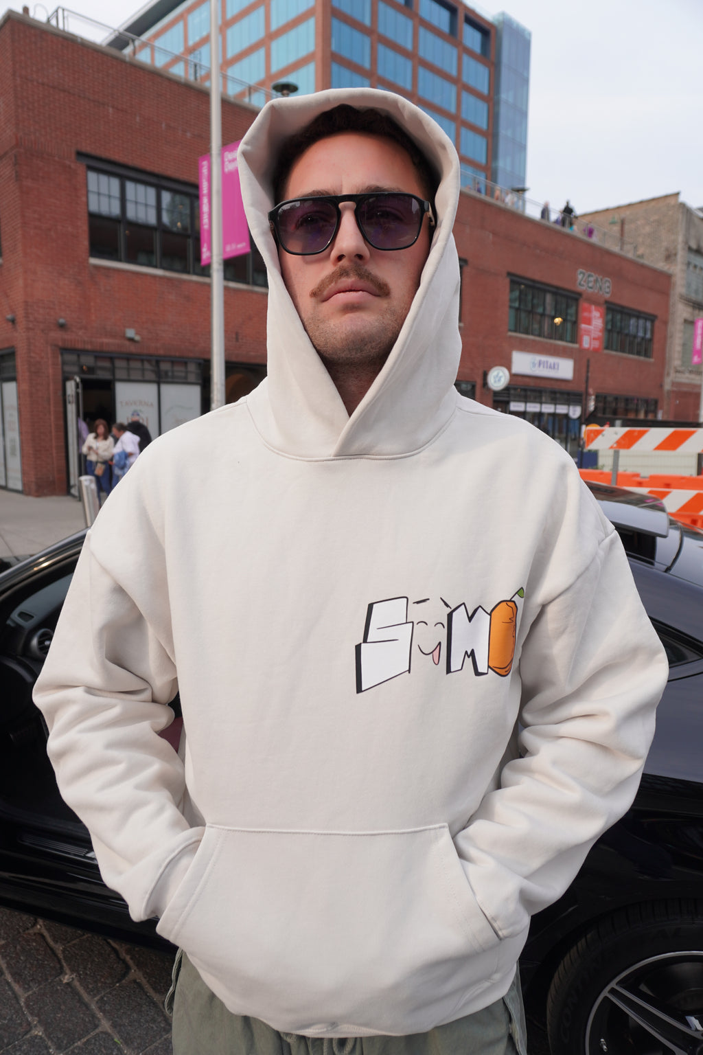 Cloud white Sumo Orange hoodie, alternate view